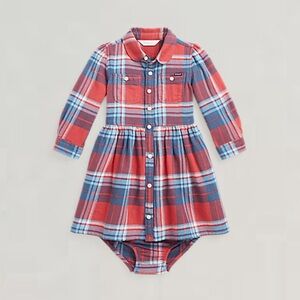 New Never Worn Polo Ralph Lauren Plaid Cotton Twill Shirtdress & Bloomer